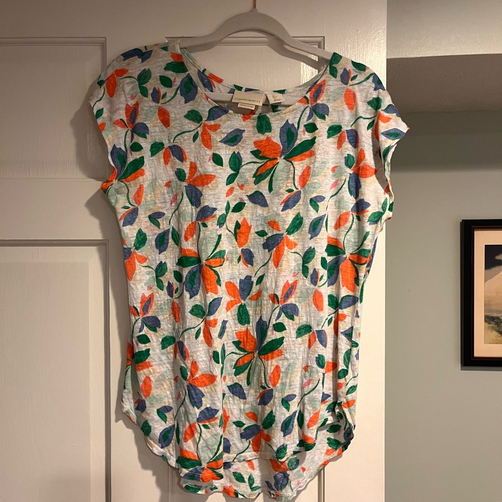 Cynthia Rowley Cap-Sleeve Tee 100% Linen